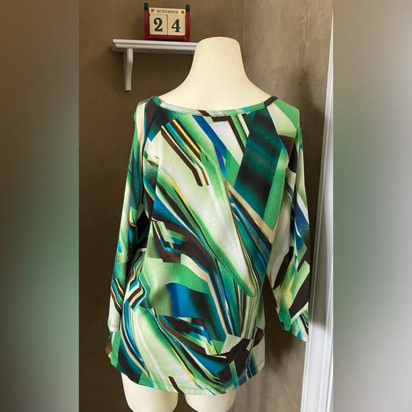AB Studio knit top blouse top geometric abstract print 3/4 sleeves XL - Picture 4 of 16